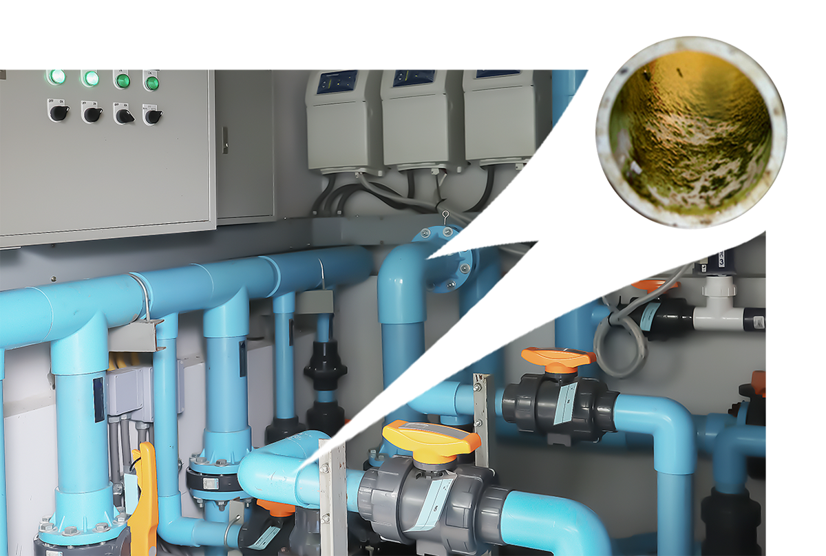 Commercial Pool Plumbing showing Biofilm Pipe Image